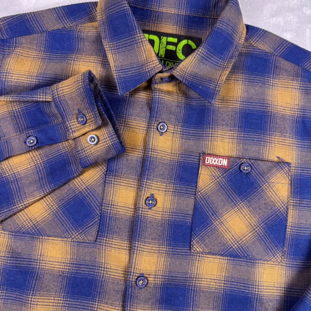 Dixxon Flannel Co Youth Division Blue Gold Plaid D-Tech Shirt XL 2143